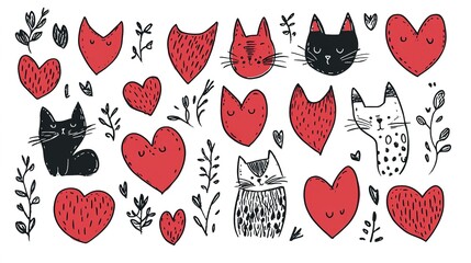 Valentine card with cats and hearts	
