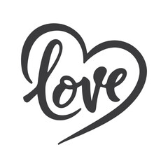 Valentines day handvritten logo text LOVE and heart