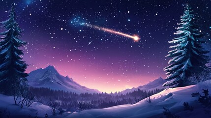 Fototapeta premium Shooting star and night sky at Christmas 