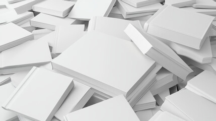 Template of stack blank paper book with white cover. Vector realistic mock up of 3d lying closed catalog, heap big textbook, pile of diary or dictionary with empty hardcover