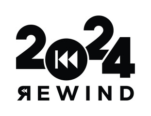 2024 year rewind isolated on black background. Creative design.