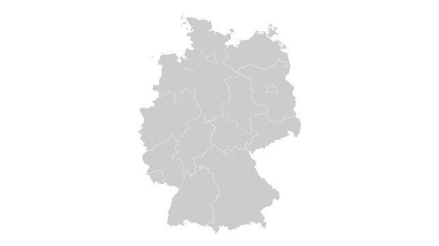 Germany map animation. Animation of connecting all region country into a whole Germany map with borders in the background with an alpha channel. Motion design.