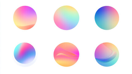 Blur gradient circle abstract shape with gradation of fluid color on transparent background. Vector set of soft geometric form mesh elements with blurry effect. Vibrant iridescent splash sticker.