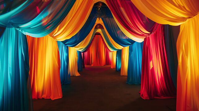 Colorful Draped Fabric Corridor, Event Decor