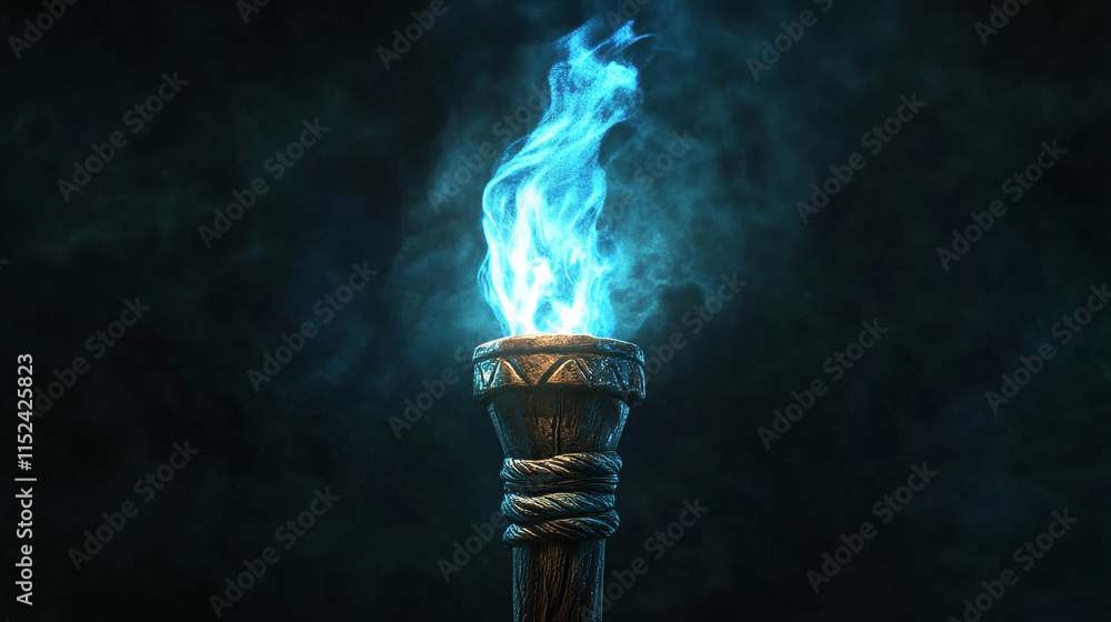 Poster burning fire on old torch for video game. vector cartoon animation sprite sheet with sequence of mag