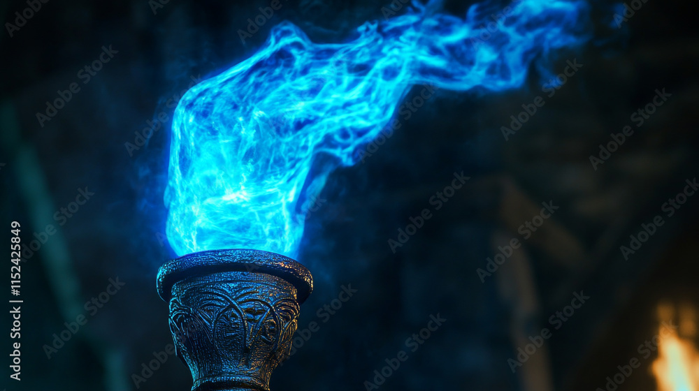 Poster burning fire on old torch for video game. vector cartoon animation sprite sheet with sequence of mag