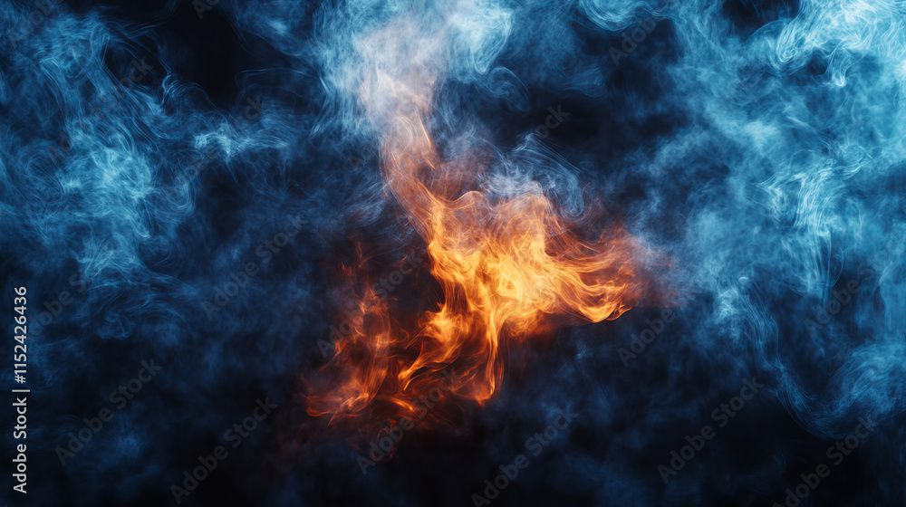 Poster dark black cloud smoke with fire vector effect. isolated realistic abstract explosion trail with bur