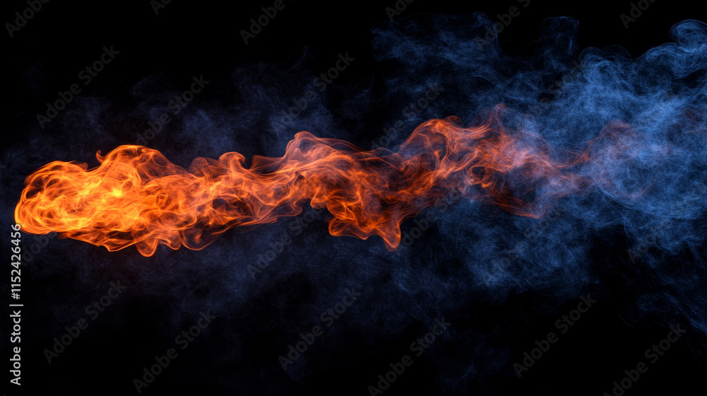 Poster dark black cloud smoke with fire vector effect. isolated realistic abstract explosion trail with bur