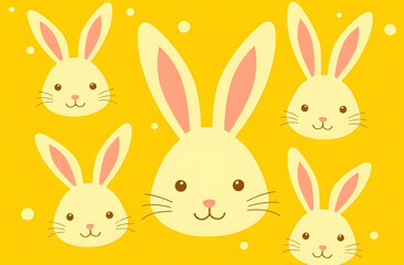 Obraz premium Seamless pattern with easter bunny faces on yellow background. Wrapping paper concept. Banner. Vector illustration