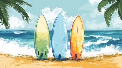 Surfboard on the beach, doodle	
