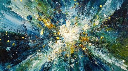 An abstract explosion of colors depicting movement and energy in a cosmic-like scene.