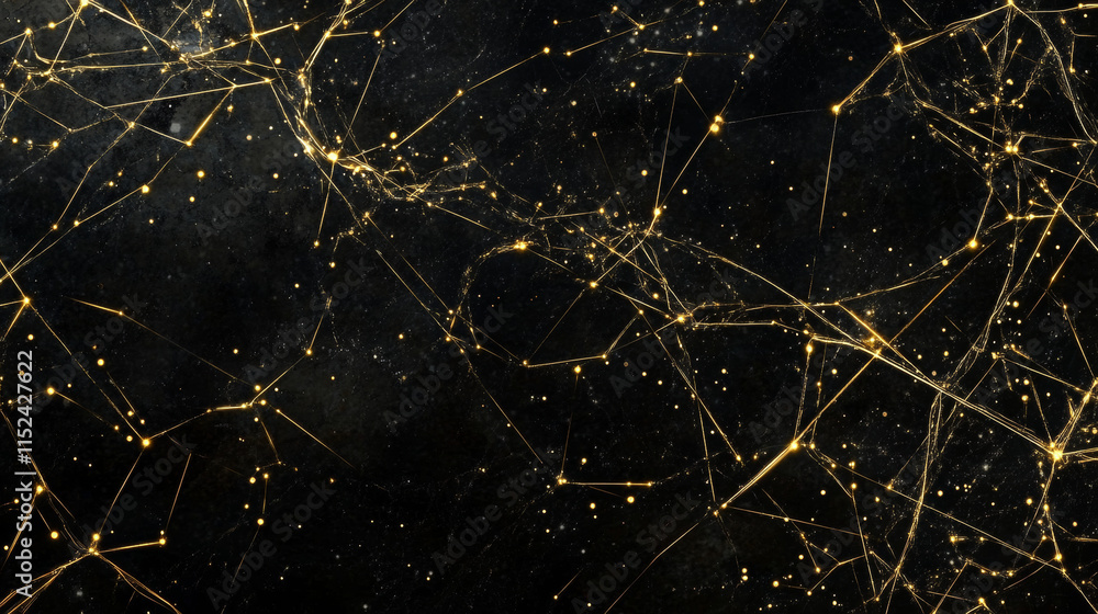 Poster abstract technology background. gold circuit lines and connected dots on dark tech bg. futuristic el