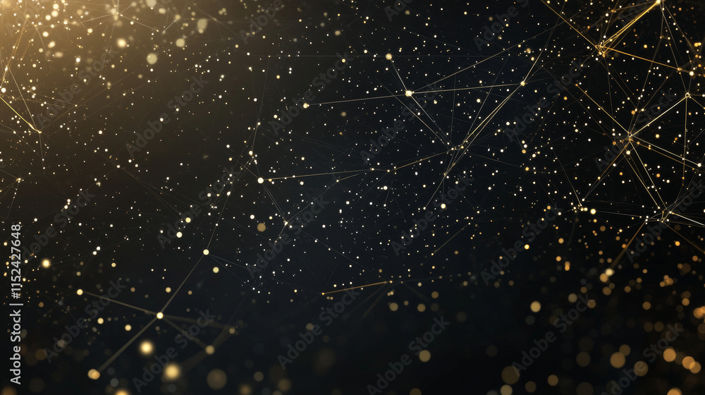 Poster abstract technology background. gold circuit lines and connected dots on dark tech bg. futuristic el