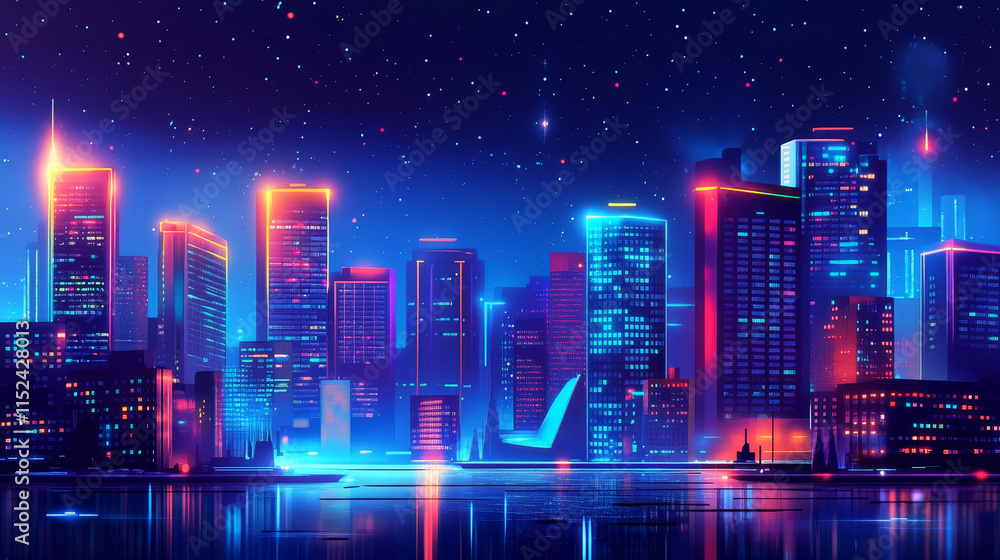 Poster modern city with wireless network connection and city scape concept.wireless network and connection 