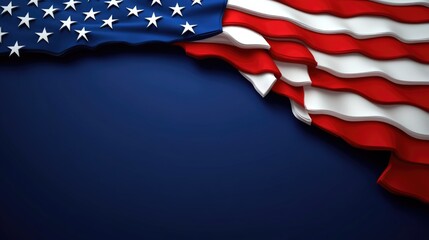 Flowing american flag on dark blue background with stars and stripes Happy 4th of July, Independence Day USA