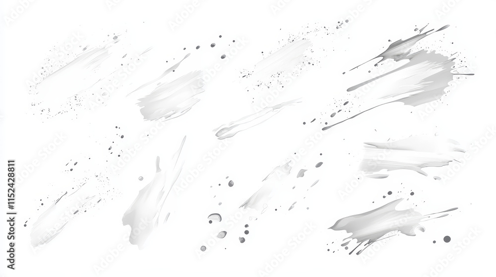 Poster white paint spray brushes, ink splashes and lines with splatters and drips. stains and strokes with 