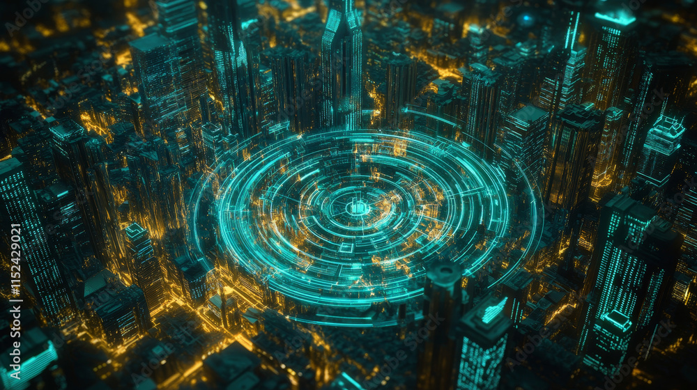 Poster network connection technology and smart city concept.5g network digital hologram and internet of thi