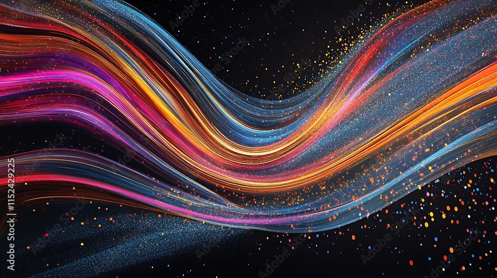 Wall mural energetic abstract composition with glowing lines and shimmering particle bursts design