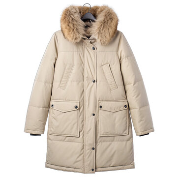This stylish long winter coat features a warm fur hood and practical pockets ideal for cold weather and outdoor adventures during winter months