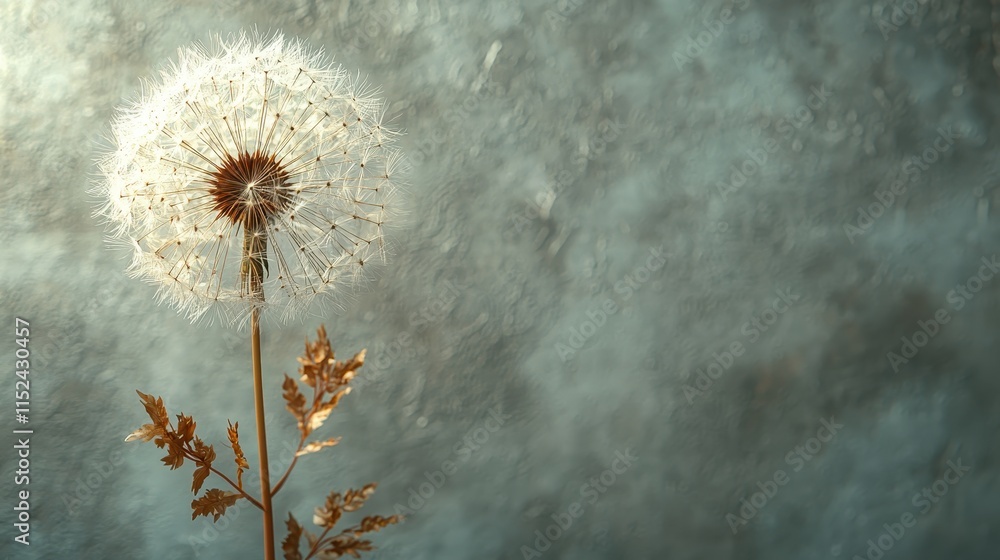 Poster delicate dandelion flora nature setting artistic image soft background macro perspective serenity co