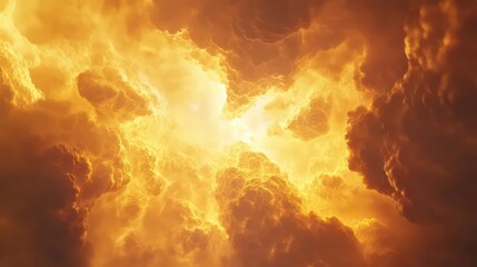 Fototapeta premium Dramatic golden clouds illuminated by radiant sunlight burst forth from center