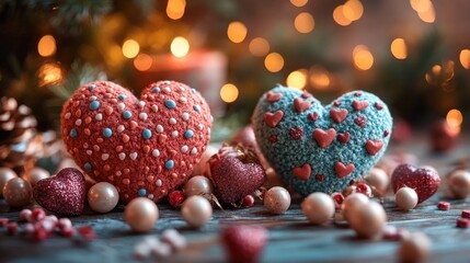 Couple's tokens or romantic symbol on a table surface, suitable for Valentine's Day or love-themed designs