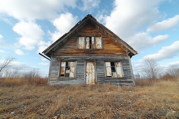A vintage wooden house surrounded by nature, perfect for rural or countryside themed projects