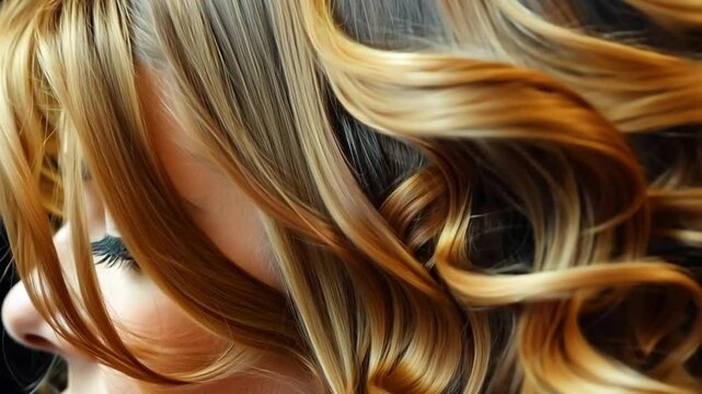 Slow motion shot of waving blond hair. Beautiful healthy long smooth flowing hair.