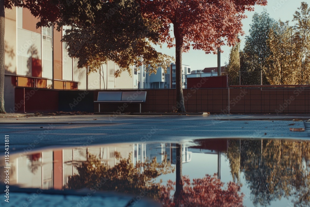 Aufkleber a calm and serene scene of a tree's reflection in a puddle of water