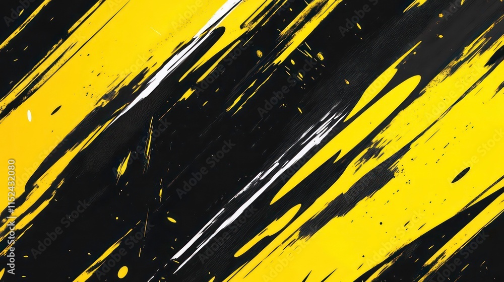 Poster dynamic black and yellow abstract background with sharp brush strokes and splatters