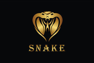 Obraz premium cobra, anaconda, viper, ,mamba, snake logo design vector illustration icon emblem in gold royal color on black background.