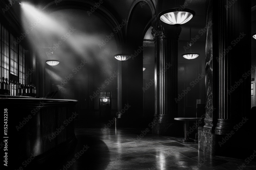 Poster a classic black and white image of a hallway with a simple design