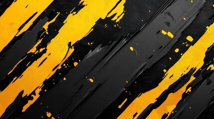 Abstract black and yellow paint strokes texture background.