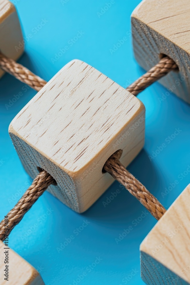 Poster a group of wooden blocks linked together by a sturdy rope, perfect for playgrounds or educational se