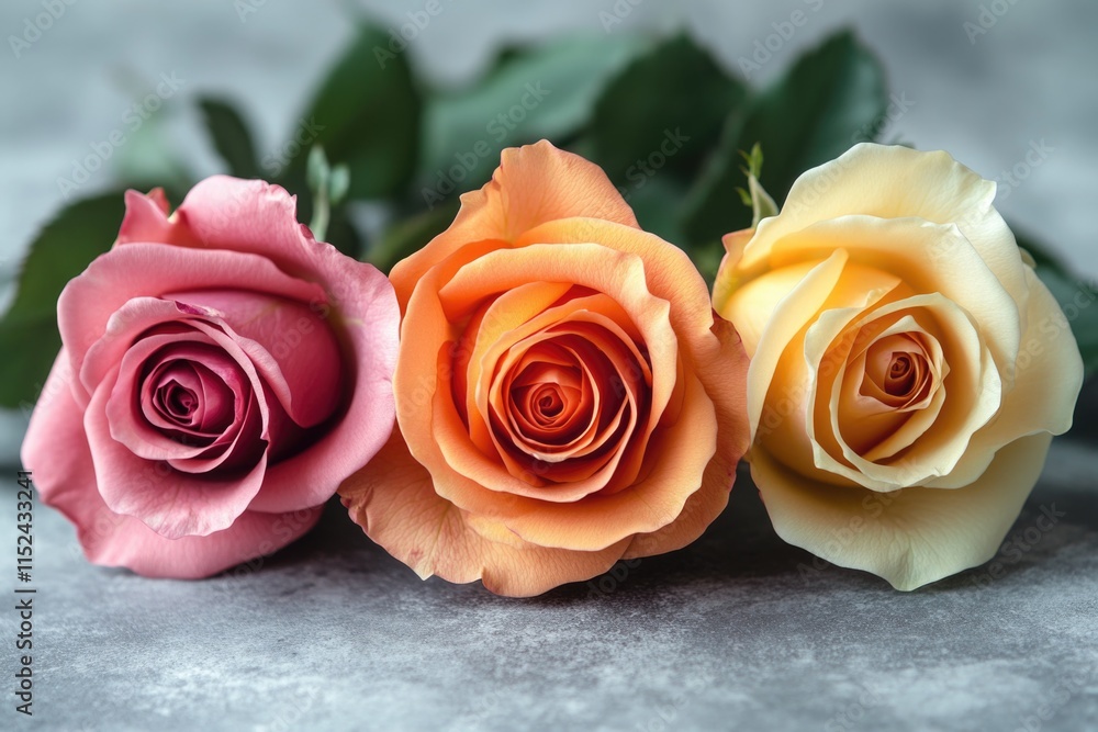 Canvas Prints A bouquet of three roses sitting next to each other on a table