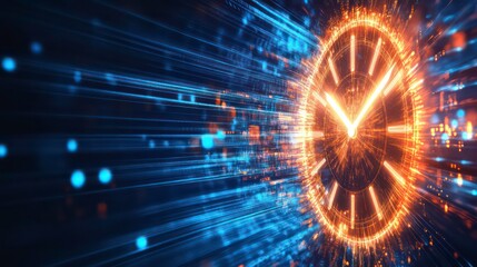 dynamic clock face with radiant speed light trails with concept of time travel speeding up