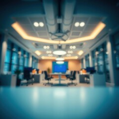 bokeh blue of  Blurred image of modern office interior shallow depth of focus   abstract bokeh light background bright   emotional harmonious vignette 