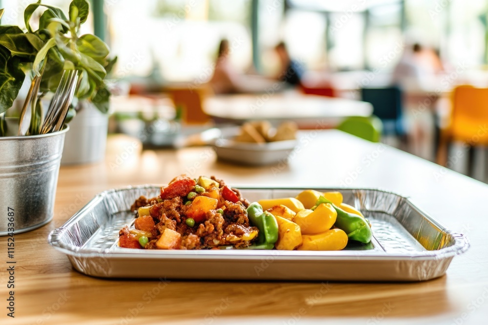 Poster a tray of food placed on a table, ready to be served or enjoyed