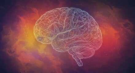 Obraz premium Abstract Line Art of Human Brain, Thinking, Think, Science, Anatomy, Modern Art, Messy Colorful Design