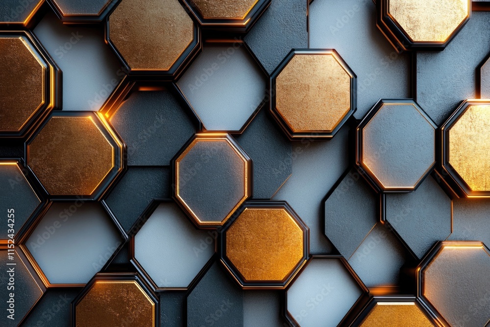 Poster a close-up shot of a unique hexagonal pattern on a wall, ideal for use in designs and illustrations