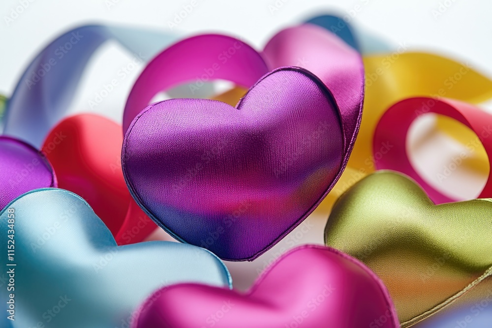 Poster a collection of heart-shaped ribbons placed neatly on a table