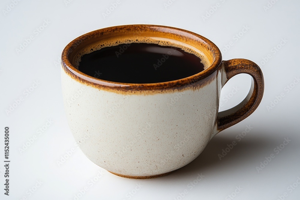 Poster a single serving of coffee on a clean white surface
