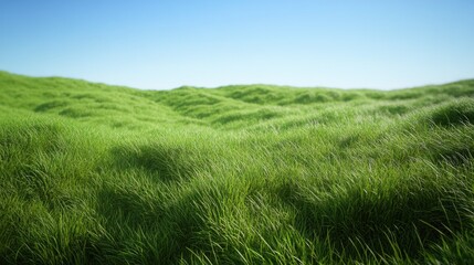 Obraz premium A serene landscape featuring a lush green field with a clear blue sky in the background, perfect for outdoor or nature-themed projects