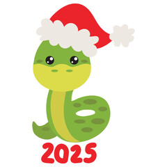 Cute Christmas snake 2025 vector cartoon illustration