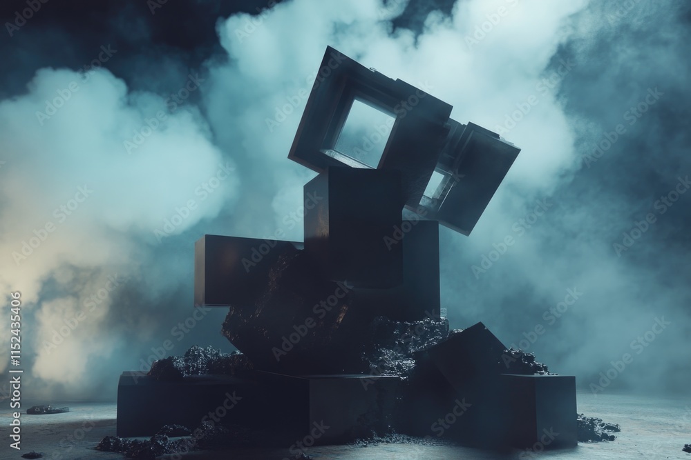 Aufkleber a stack of colorful cubes resting on top of a pile of rugged rocks, perfect for use in illustrations