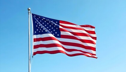 Fototapeta premium Vibrant United States Flag Waving Under a Clear Blue Sky in High Resolution