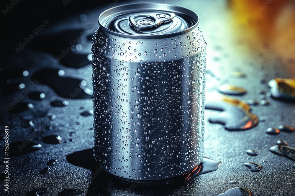 Poster a can of soda sits on a table, ready to be enjoyed