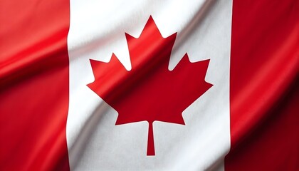 Close-Up of Canadian Flag with Red Maple Leaf and Realistic Fabric Texture