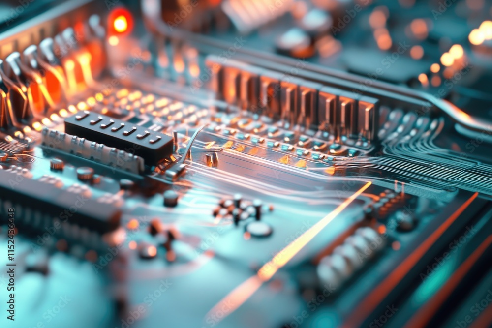 Poster a detailed view of a computer motherboard's internal components