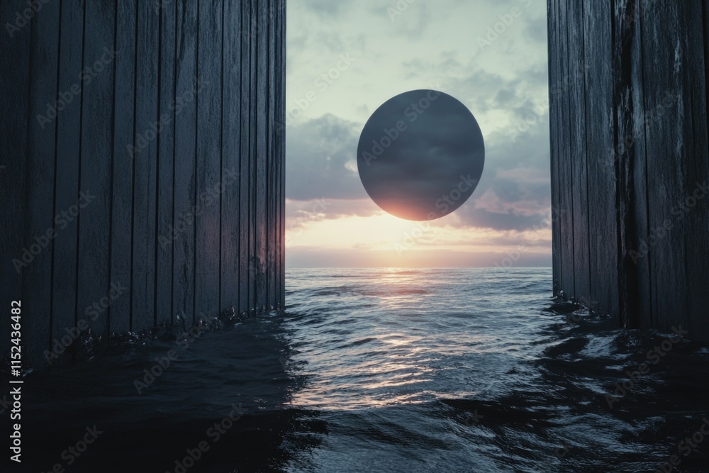Poster a picturesque view of the sun setting over the ocean with a calm sea and a clear sky